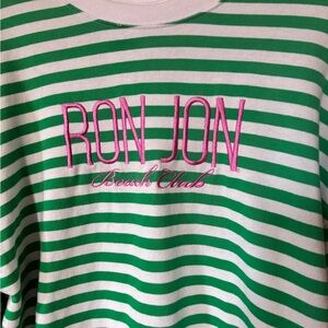 Ron Jon Surf Shop Green and White Striped Sweatshirt